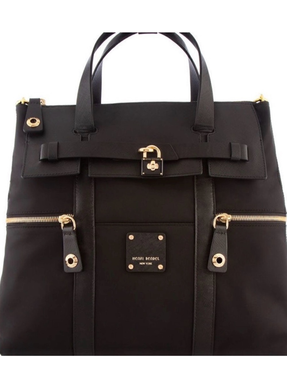 Henri Bendel NYC Black Convertible Nylon & Leather Duffel